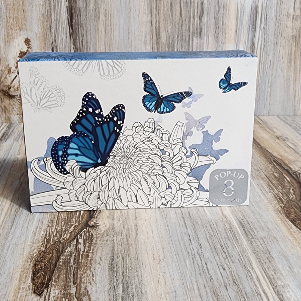 Tres Panache - 8 Blue ButterflyPop-Up Blankβ Note Cards and Envelope Set